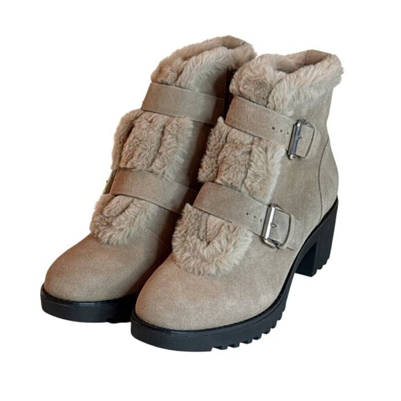 Violet & Red Shoes - Violet & Red Women's Hailey Lug Sole Suede Buckle Boot Tan Size 8.5 NWOB